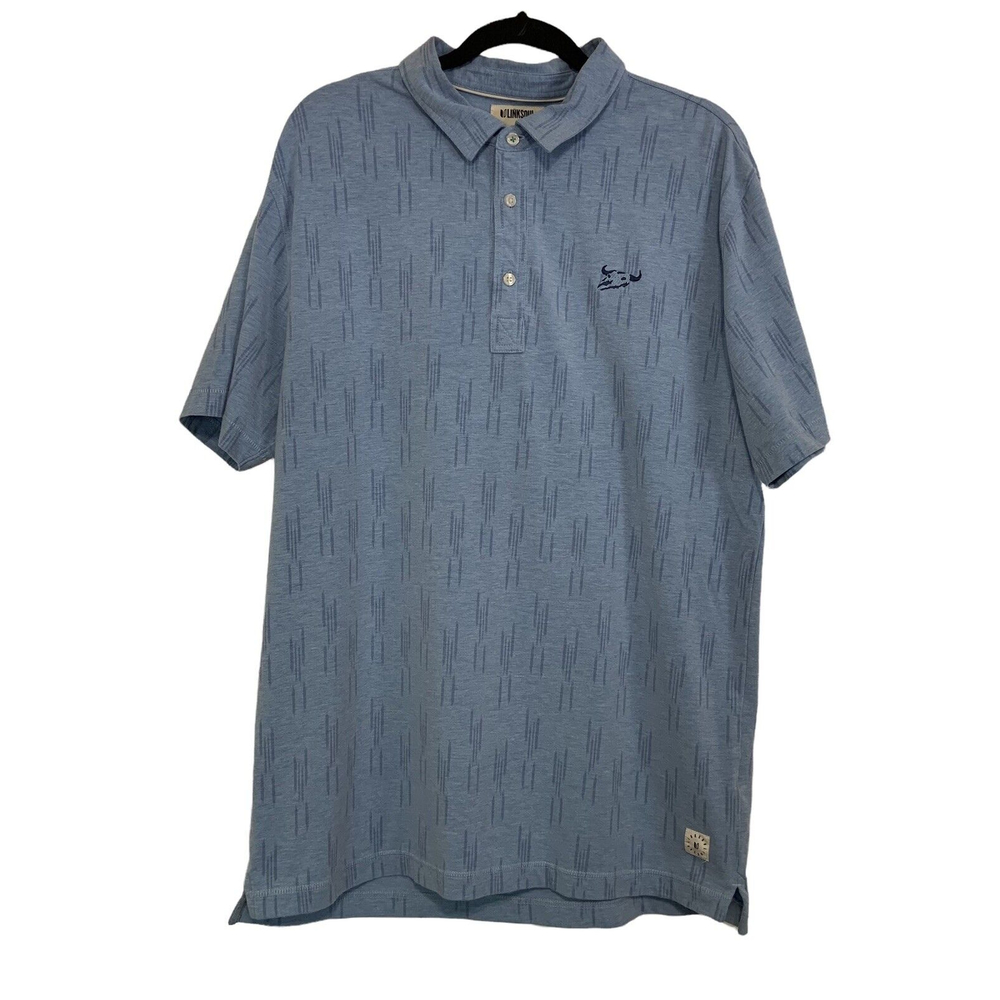 Linksoul Mens Polo Shirt Size L Short Sleeve Logo  Bull Skull Light Blue